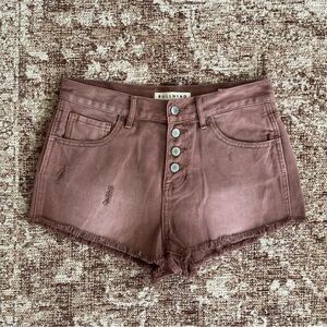 Bullhead Dark Pink Denim Distressed High Rise Short Shorts Size 27